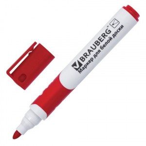 Маркер д/доски BRAUBERG SOFT, КРАСНЫЙ, резиновая вставка, кругл. након., 5 мм, 151250