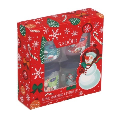 Набор увлажняющих бальзамов для губ, 4 шт х 7 гр, тм SADOER Merry Xmas, подар.уп.