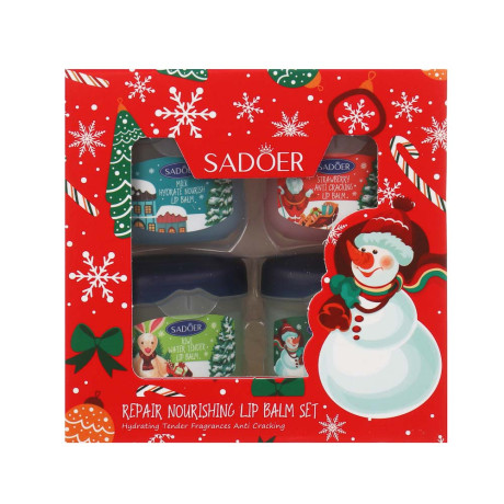 Набор увлажняющих бальзамов для губ, 4 шт х 7 гр, тм SADOER Merry Xmas, подар.уп.