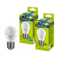 Ergolux шар G45 E27 7W(580lm 220°) 6500K 6K матовая 82x45 пластик/алюм. LED-G45-7W-E27-6K