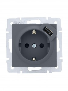 Lezard VESNA мех. роз. земля СУ 1 мест. 16А+USB 2.1А графит (корп. ABS) 742-3488-181