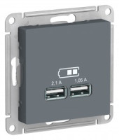 Systeme Electric AtlasDesign мех роз СУ 1 мест 2хUSB грифель A+A I=1,05-2,1А U=5В(пл. осн.)ATN000733