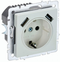 IEK BRITE мех. роз. СУ земля, штор. 16А с USB A+A 2,1А РЮш10-1-БрЖ жемч. BR-R14-16-U21-D21-K36