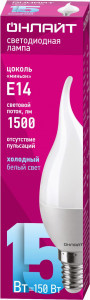 ОНЛАЙТ свеча на ветру Е14 15W(1500lm) 6500K 6K 132х37,5 OLL-FC37-15-230-6.5K-E14 90623