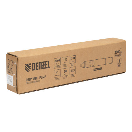 Скважинный насос DWS-4-150, винтовой, диаметр 4", 1300 Вт, 2000 л/ч, напор 150 м Denzel