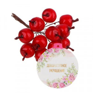 LADECOR Ветка декоративная, ягоды вишни, пластик, пенопласт, 11 см