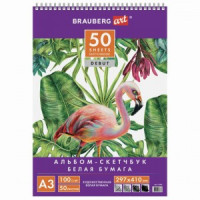 Скетчбук, белая бумага 100 г/м2, 297х410 мм, 50 л., гребень, жёсткая подложка, BRAUBERG ART &quot;DEBUT&quot;,