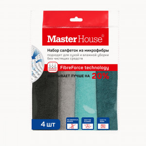 Салфетка д/уборки 40*40см, микрофибра, 4шт/кор, цена за кор, "Мой порядочный" 75014 Master House