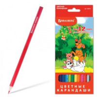 Карандаши цветные BRAUBERG &quot;My lovely dogs&quot;, 12 цв., заточенные, карт. упак., 180531