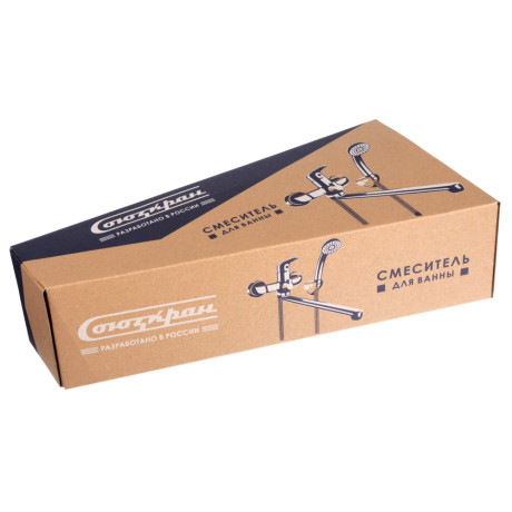 СоюзКран Смеситель для ванны с душем, прямой излив 35см, керам. картридж 40мм, хром, цинк, SK08-P114