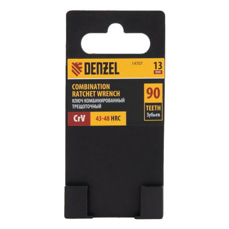 Ключ комбинированный трещоточный, 13 мм, CrV, матовый хром Denzel