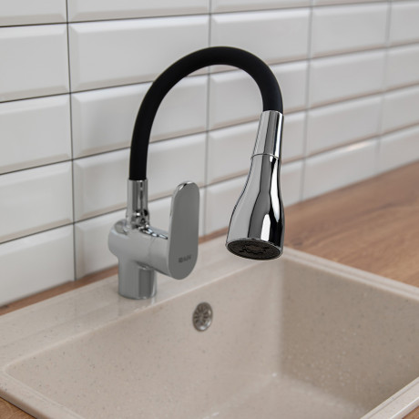 RAIN Смеситель для кухни Веста, силиконовый излив, 3 режима, картридж 40мм, латунь, черный/хром