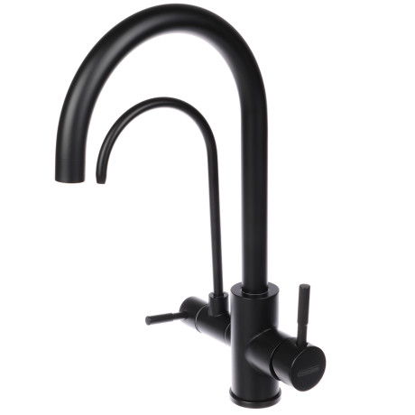 СоюзКран Смеситель для кухни с выводом пит. воды, кер. картридж 35мм, нерж. сталь, черный SS01-С132