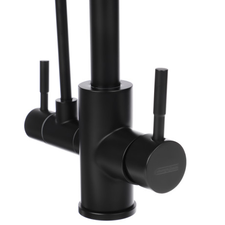 СоюзКран Смеситель для кухни с выводом пит. воды, кер. картридж 35мм, нерж. сталь, черный SS01-С132