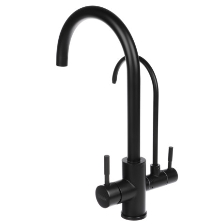 СоюзКран Смеситель для кухни с выводом пит. воды, кер. картридж 35мм, нерж. сталь, черный SS01-С132