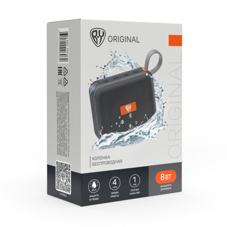 Колонка беспроводная BY WaveX, 8 Вт, 1000мАч,Type-C, microSD, BT5.3, IPX7,ВШГ 10x12x4см, черный