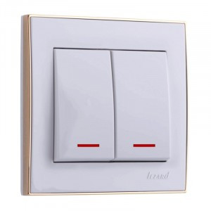Lezard RAIN выкл. СУ 2 кл. бел. с бок. вст. золото, инд. (корпус PC) 703-0226-112
