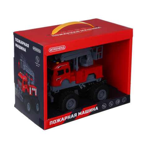 ИГРОЛЕНД Машинка пожарная, свет, звук, инерция, выдвижной кран, 3хAG13, ABS, 27х15х21 см