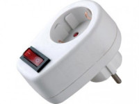 Volsten евророзетка-переходник 16А белый земля, шторки, выкл., SA 1/1-ZDV