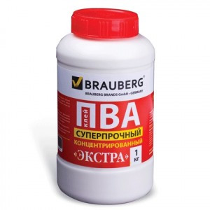 Клей ПВА BRAUBERG 1кг суперперпрочный (керамика, ткань, кожа, дерево, бумага, картон) 600984