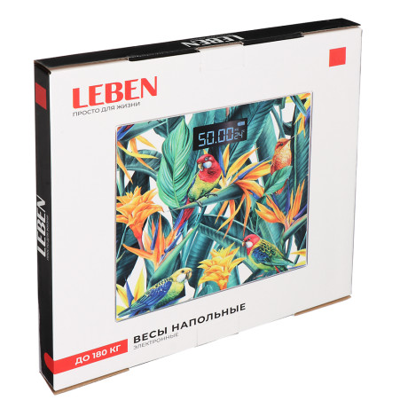 LEBEN Весы напольные электронные "Нежная история", ЖК-дисплей, макс. нагр.до 180кг, 28х28х0,5см