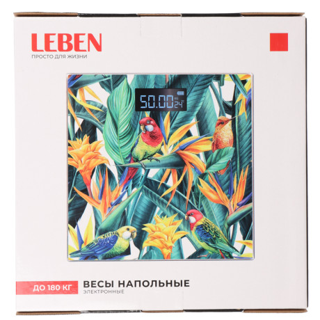 LEBEN Весы напольные электронные "Нежная история", ЖК-дисплей, макс. нагр.до 180кг, 28х28х0,5см