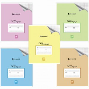 Тетрадь 12л. BRAUBERG ЭКО, клетка, обложка офсетная, "Пастельная с уголком", 5 видов, 104503