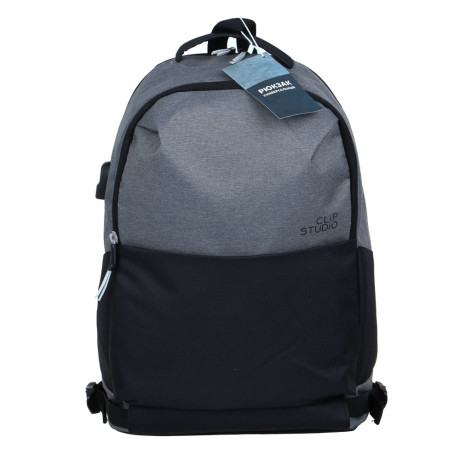 Рюкзак универсальный 39x34x15см, 2 отд., 3 карм., сетч.спинка, ручка, ПЭ под ткань, USB, серый/черн.