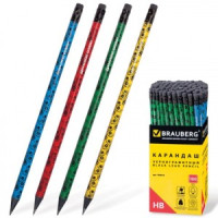 Карандаш ч/гр BRAUBERG, 1 шт., &quot;Fuete&quot;, НВ, черное дерево, с рисунком ассорти, c резинкой, 180634