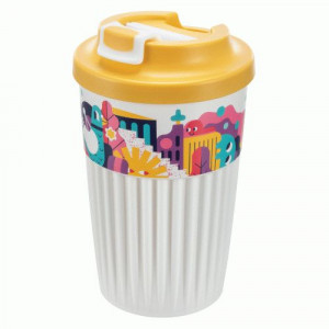 Стакан с клапаном и декором 450мл "ГОРОДСКИЕ ФАНТАЗИИ" белый (10шт!) 433277316 Бытпласт