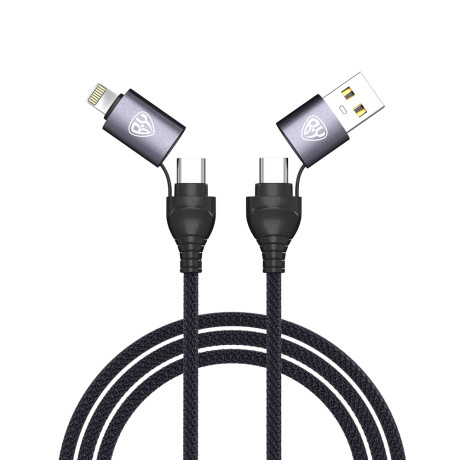 BY Кабель для зарядки Diverse 4в1 USB/iP/microUSB /Type-C, 1м,Быстрая зарядка 65W, тканевый, черный