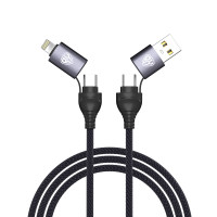 BY Кабель для зарядки Diverse 4в1 USB/iP/microUSB /Type-C, 1м,Быстрая зарядка 65W, тканевый, черный