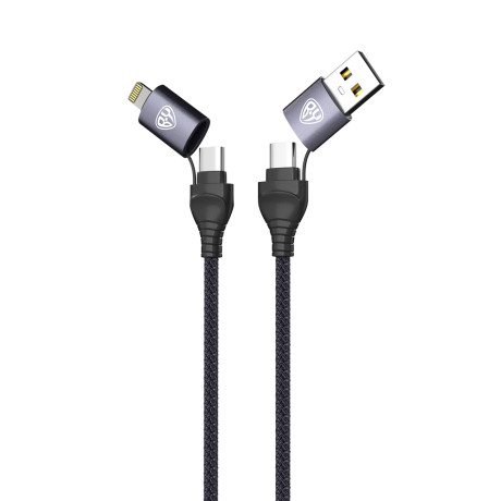 BY Кабель для зарядки Diverse 4в1 USB/iP/microUSB /Type-C, 1м,Быстрая зарядка 65W, тканевый, черный