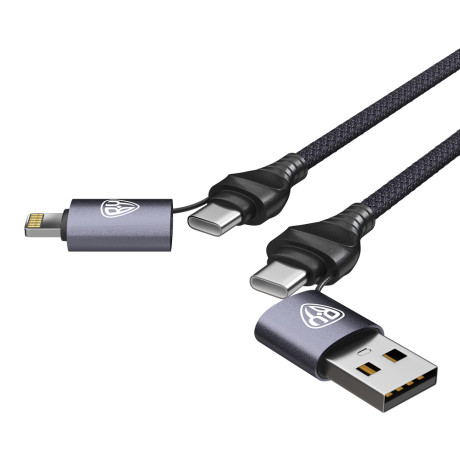 BY Кабель для зарядки Diverse 4в1 USB/iP/microUSB /Type-C, 1м,Быстрая зарядка 65W, тканевый, черный