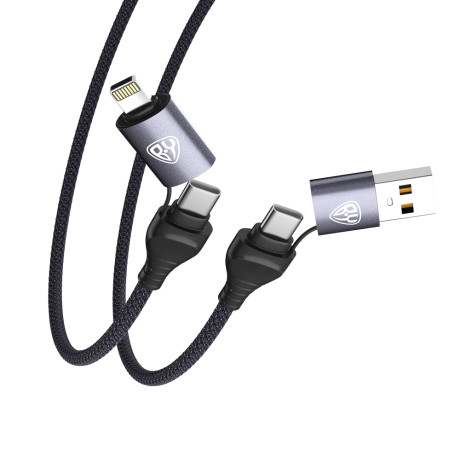BY Кабель для зарядки Diverse 4в1 USB/iP/microUSB /Type-C, 1м,Быстрая зарядка 65W, тканевый, черный