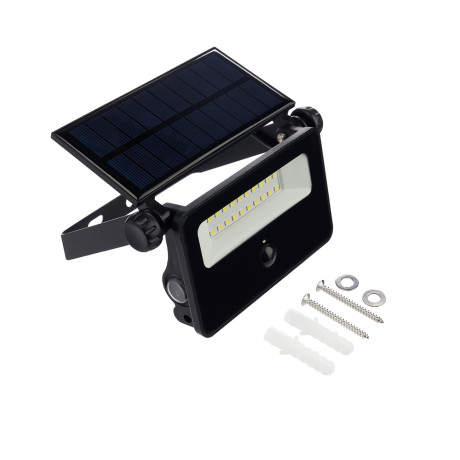 BY Светильник-прожектор с дат. движ., солн. панелью, 28LED, 2000Лм, 2600мАч, IP54, алюм., стекло