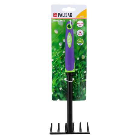 Грабли 6-зубые, 110х300 мм, стальные, обрезиненная эргономичная рукоятка, LSR1 Palisad