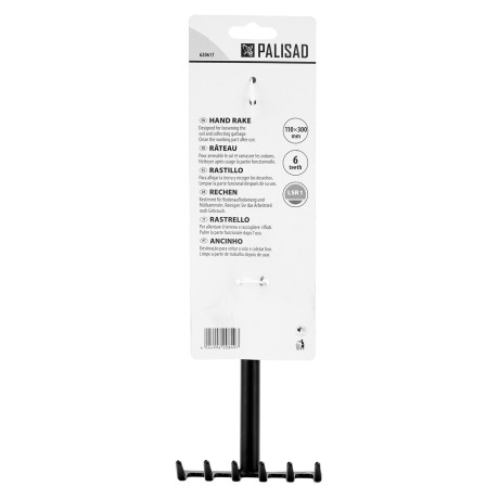 Грабли 6-зубые, 110х300 мм, стальные, обрезиненная эргономичная рукоятка, LSR1 Palisad