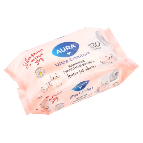 Туалетная бумага влажная AURA Ultra Comfort без крышки, 120шт