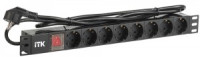 ITK PDU 8 розеток DIN49440 (нем. cтанд.) с LED выключателем, 1U, шнур 2м вилка DIN49441 (нем. станд.