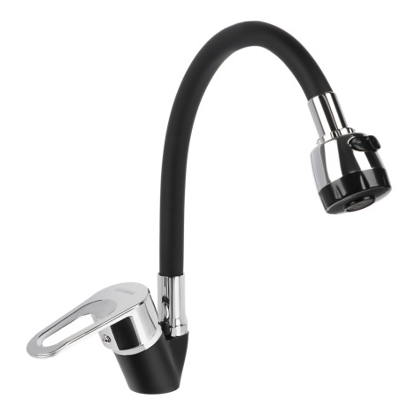 СоюзКран Смеситель для кухни, гибкий излив, керам. картридж 40мм, черный/хром, цинк, SK01-F125