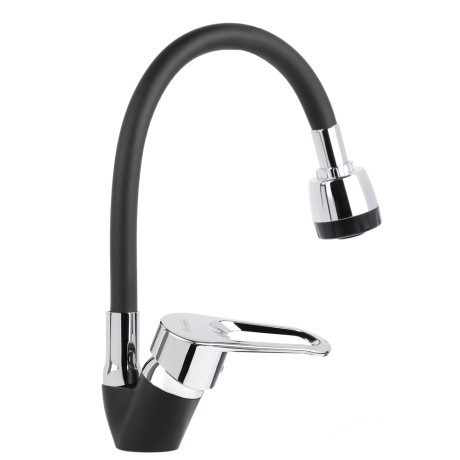 СоюзКран Смеситель для кухни, гибкий излив, керам. картридж 40мм, черный/хром, цинк, SK01-F125