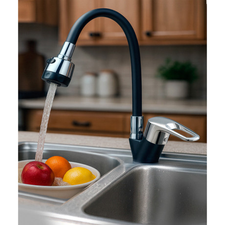 СоюзКран Смеситель для кухни, гибкий излив, керам. картридж 40мм, черный/хром, цинк, SK01-F125