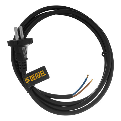 Шнур сетевой Energy Series, ПВС, 1,5 м, 2 x 1,5 мм, с неразборной вилкой, черный, Denzel