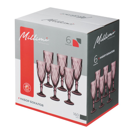 MILLIMI Набор бокалов 6 шт, 160 мл, стекло, бордовый ромб