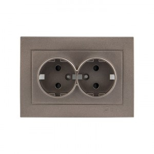 EKF Валенсия лиц. панель роз. 2 мест. с/з 16А графит, шторки Al/Cu (корпус PC) ESR16-L-128-60