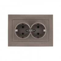 EKF Валенсия лиц. панель роз. 2 мест. с/з 16А графит, шторки Al/Cu (корпус PC) ESR16-L-128-60