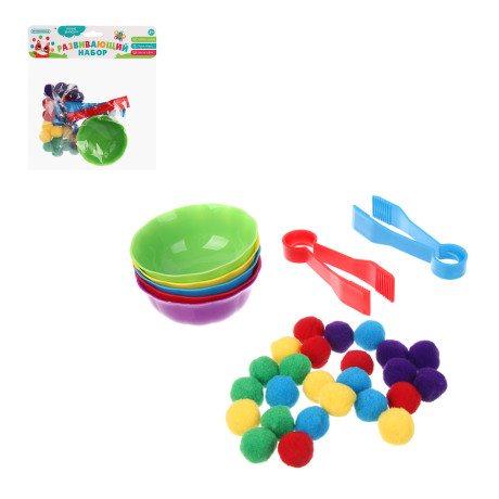 Развивающий набор ИГРОЛЕНД тарелочки, шарики, пинцет, PP, текстиль, 13х19х3см