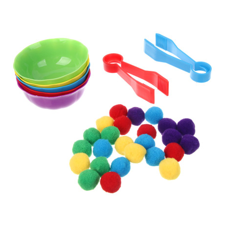 Развивающий набор ИГРОЛЕНД тарелочки, шарики, пинцет, PP, текстиль, 13х19х3см
