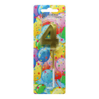 Свеча в торт "Грани", цифра 4, 4,8см, золото